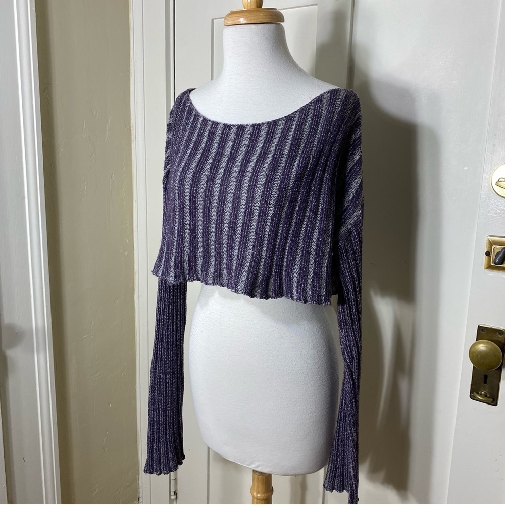 🎉LAST CALL🎉 UO Silence + Noise Purple Gray Ribbed Crop Sweater S
